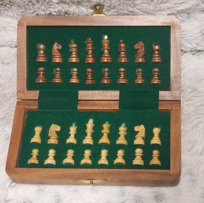 Magnetic Travel Chess Board Set - Classic Wood 7 X 4 Inch Pocket Chess