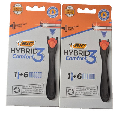 NEW 2 pack lot  BIC Hybrid Comfort 3     FAST SHIP!  2 handles + 12 cartridges