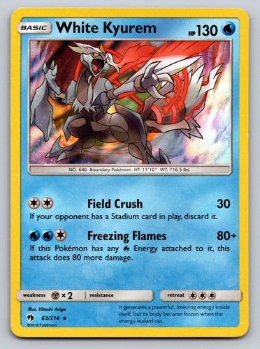 White Kyurem 63/214 Holo Rare SM - Lost Thunder Pokemon Card - NM