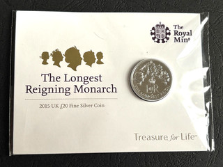2015 Royal Mint "The Longest Reigning Monarch" Fine Silver (999) £20 Coin