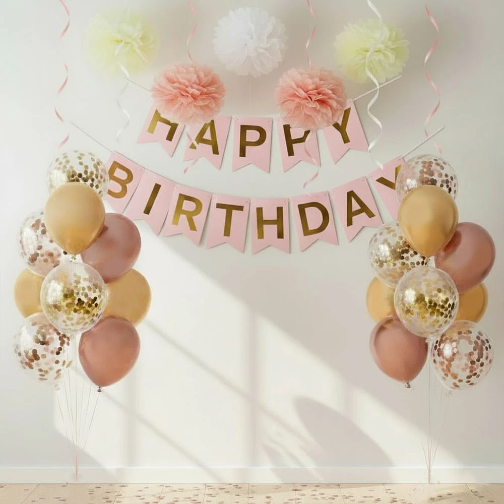 Pink Champagne Gold Birthday Decoration Set