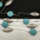 Vintage Faux Turquoise Etched Silver Tone Beaded Station Necklace 29" — photo 5