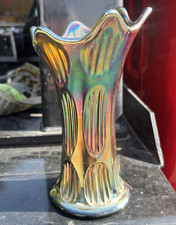 Green Iridescent Carnival Glass Vase Decorati...
