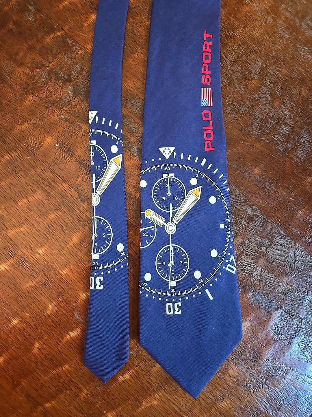 Vtg Polo Ralph Lauren Sport Hand Made USA Watch Timepiece Silk Wide Tie