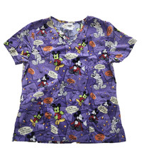 Disney Branded Purple Halloween V Neck Women's Size Medium Scrub Top Mickey