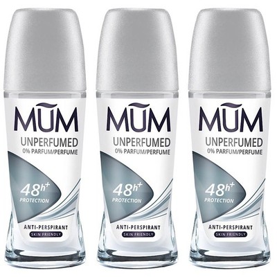 MUM Deo Roll On Deoroller ohne Parfum 0% Alkohol Sensitiv 48h Deo Schutz 3x 50ml