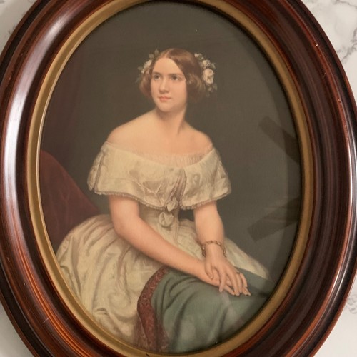 Vintage Jenny Lind Lithographie ovaler Holzrahmen 15,25" x 12,5" Porträt einer Frau - Bild 3 von 7