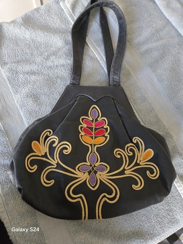 Vintage Braccialini Mixed EMBROIDER Media Blue Handbag Leather, Jewels - Foto 12 di 23