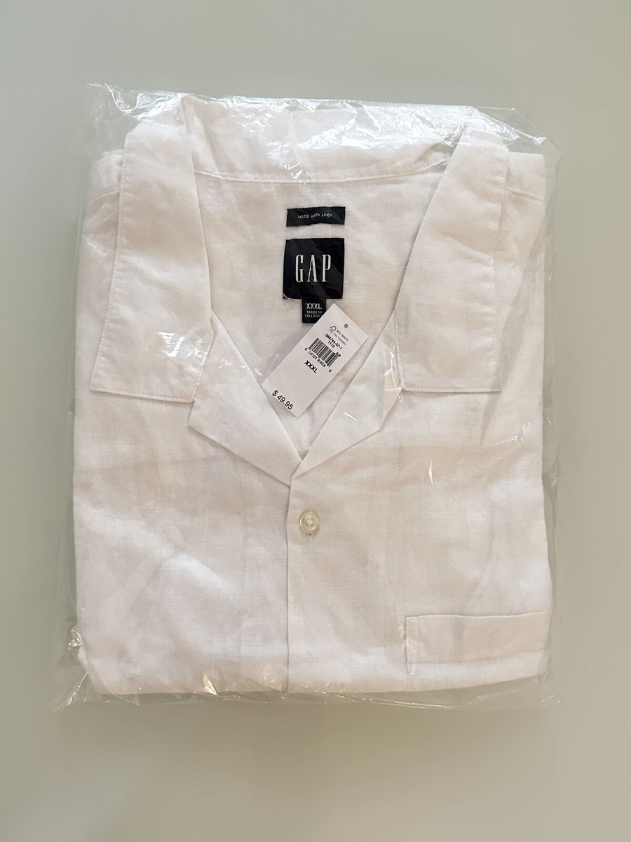 NWT - GAP Men's Linen-Cotton Vacay Short Sleeve Shirt, Optic
