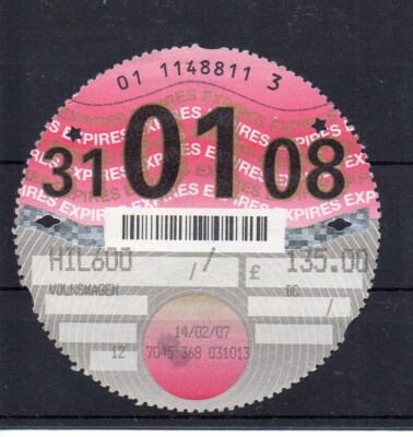 GB Road Tax Disc - Jan. 2008 - see comments in description and below