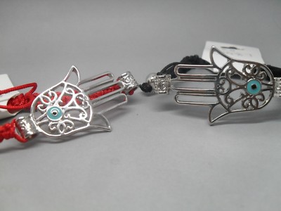 Evil Eye Hamsa Braided Black or Red adjustable Rope Bracelet 
