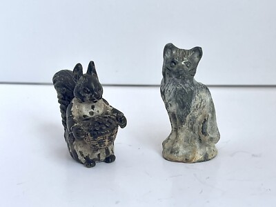 Set Of Two Bronze Figures Squirrel And Cat