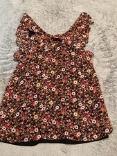 BCBGeneration Floral Shirt Dress Womens Small Sleeveless Ruffle Neck Midi Black