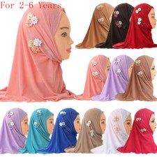 2-6Y Muslim Girls Kids Hijab Scarf Shawl Flower Turban Headwrap Headscarf Stole