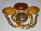 tone Brooch Cabochon Stones and Chains. $12 Bid - Vintage Jacqueline Ferrar Gold