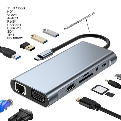 11 in 1 USB-C Type C HD Aluminium 4K USB 3.0 Anschlüsse HUB Multi-function Dock