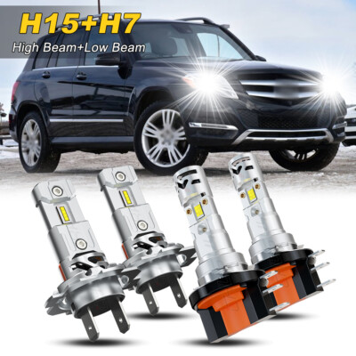 4x LED Headlight H15 High Beam H7 Low Beam for Mercedes GLK250 300 350 2013-2015