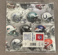 Hallmark Vintage NFL Team Helmets Wrapping Paper Gift Wrap 2 Sheets Silver 90s