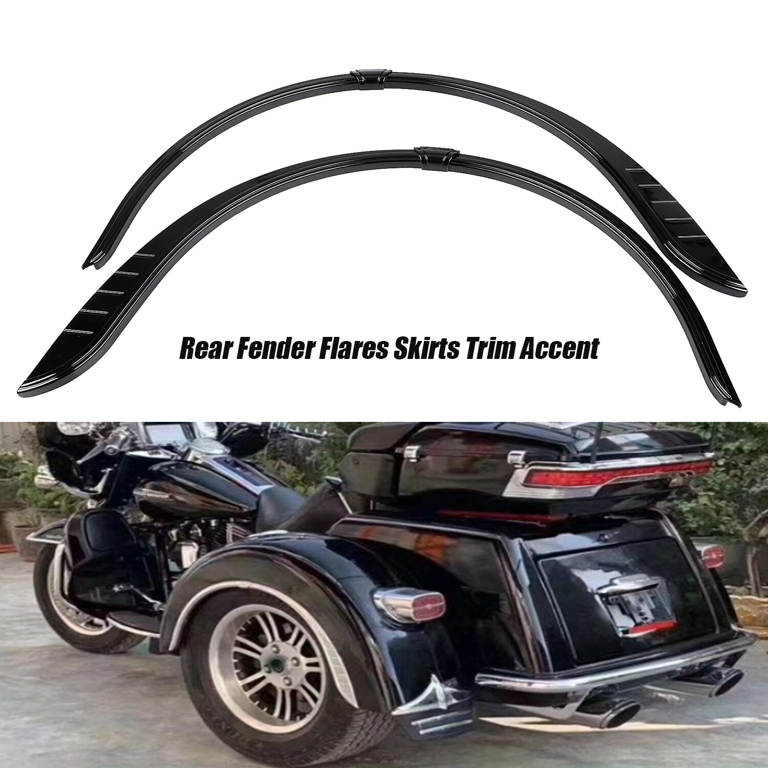 XMMT Rear Fender Flares For 2009-2022 Harley Tri Glide Ultra Classic & Street Glide Trike - Black ABS Accent Trim - View #10