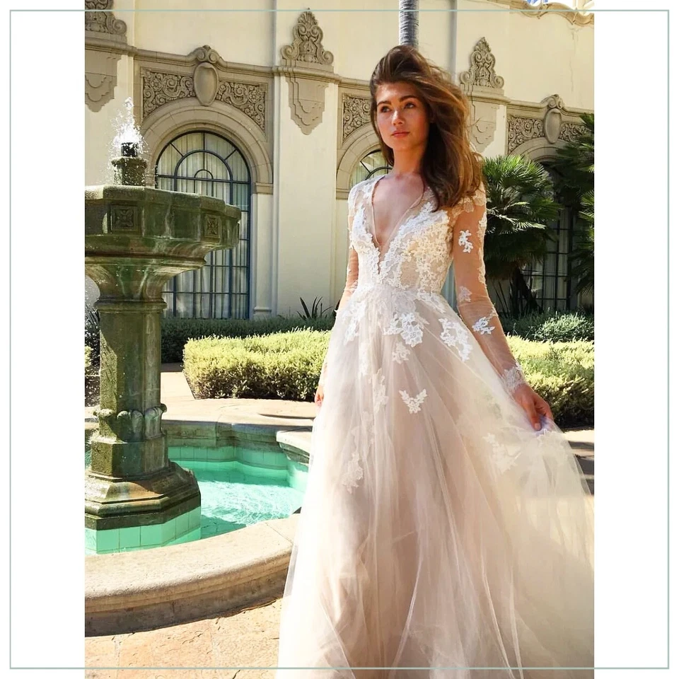 $6500 Monique Lhuillier Rachelle Chantilly Encaje Tul Pasarela Vestido de Novia Foto 2 de 4