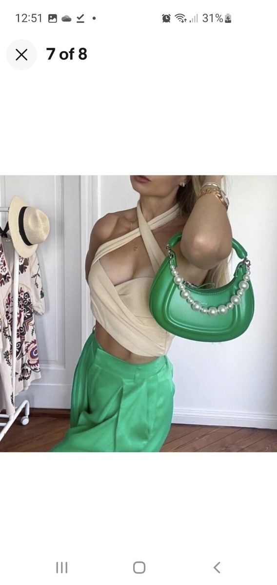 New Zara Emerald Green Satin Wide Leg High Waist Bloggers Trousers S