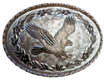 Western Bald Eagle & Flower Pattern Belt Buckle with W Makers Mark MADE IN USA