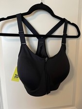 ALL IN MOTION 36D BLACK Women Sports BRA HIGH SUPPORT ZIP FRONT X BACK TOP NWT