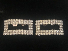 Vintage Musi Rhinestone Rectangular Shoe Clips Silver Tone Signed