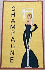 Accent Rug ~ CHAMPAGNE LADY art deco ~ 30 x 48" hand-hooked ~ NEW vintage feel