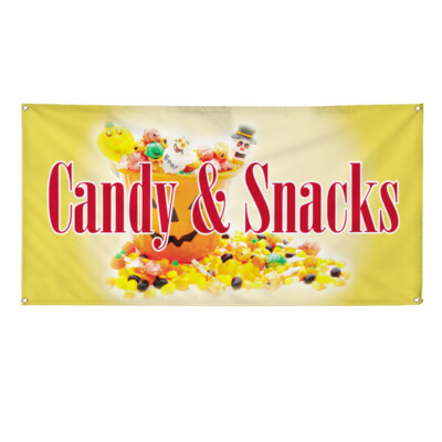 Vinyl Banner Multiple Sizes Candy& Snacks Restaurant Cafe Bar B Outdoor