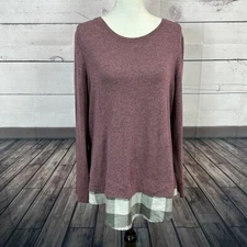 Maurices Top Shirt Womens 0X Brushed Knit Purple Plaid Academia Boxy Soft
