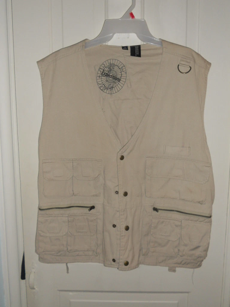 Vintage Expeditions Men's Khaki Utility Vest-Fishing, Safari, Gorpcore-Size M