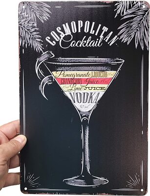 Cosmopolitan 12'' x 8'' Popular Cocktails Drink Mix Recipes Menu Metal Sign