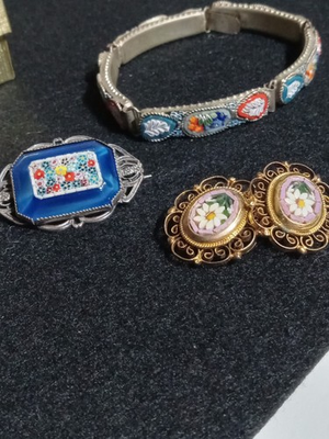 #ad Vintage Italian Micro Mosaic Jewelry Lot Bracelet Earrings and Brooch Flowers $125.00