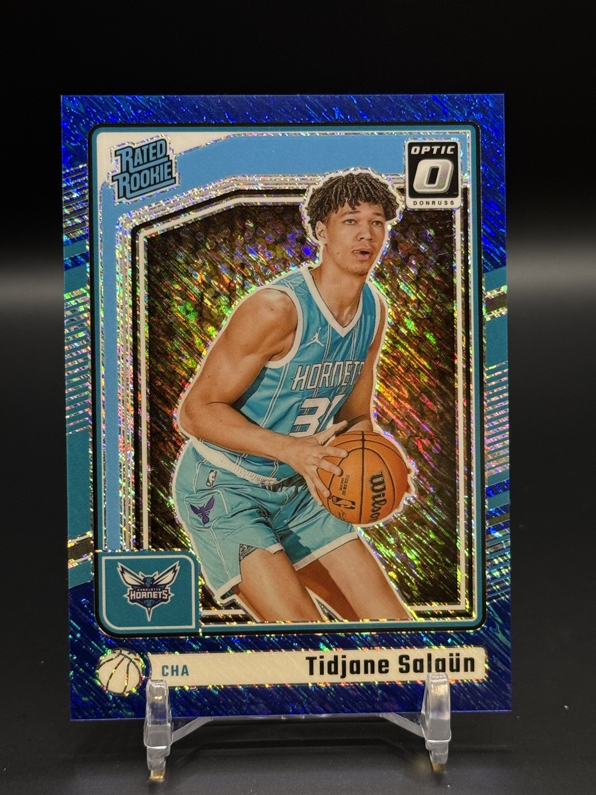 2024-25 Donruss Optic-Rated Rookie Tidjane Salaun #286 Blue Shimmer Prizm /75 RC