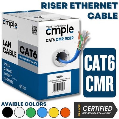 Cat6 Riser Ethernet Cable 1000ft CMR 23AWG Solid UTP 550MHz Bulk Network Cable