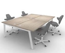 Alumina 4-Person Bench Desk 1400mm x 2800mm Oak / Grey Industrial Cable Ports