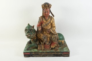 P45V31 Asian Wooden Figurine House Altar with Dignitaries Carved and Framed
