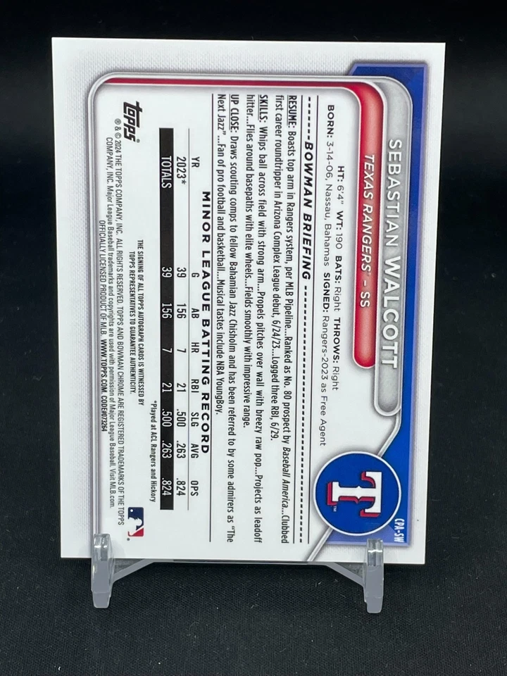 2024 Topps Bowman Chrome - Orange Shimmer - Sebastian Walcott - Autograph - #/25 - Image 4 of 4