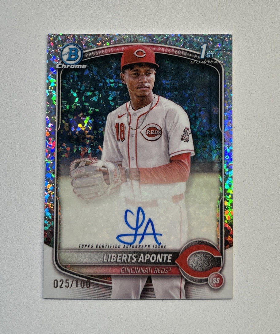 2025 BOWMAN CHROME 1ST MINI DIAMOND LIBERTS APONTE  AUTO #25/100 Cincinnati Reds