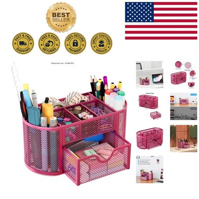 Durable Lightweight Mesh Desk Organizer - 9 Compartments in Stylish Hot Pink