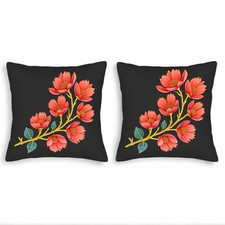 Set of 2 Decorative Throw Pillow Covers 18x18in - Vibrant Red Flowers  Leaves