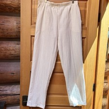 Vintage 80s Womens Sz 16 White Textured Elastic High Waist Pull On Pants Granny