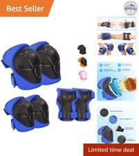 Kids Protective Gear Set Knee Pads Elbow Pads Wrist Guards Ages 3-12 Blue