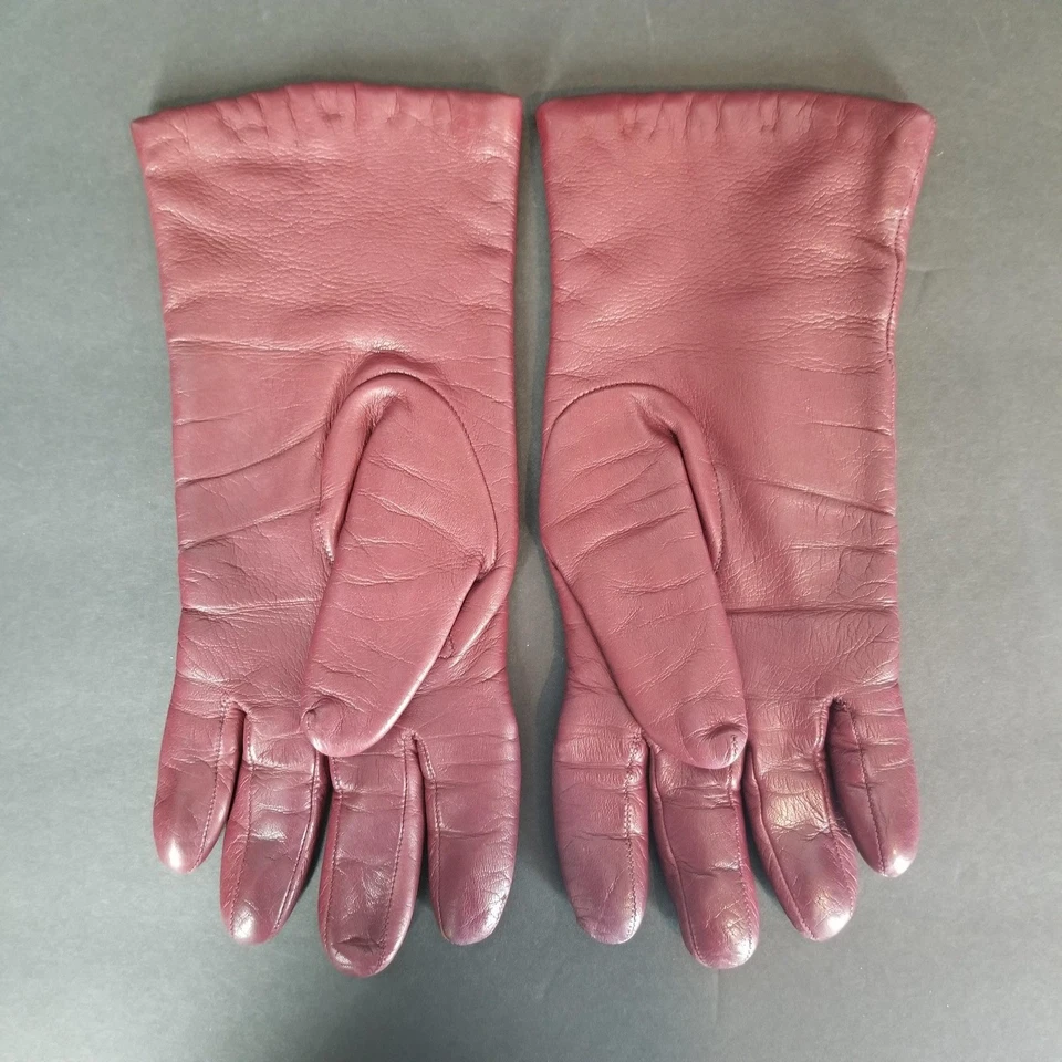 Guantes de cuero forrados de cachemir talla 7 para mujer ciruela burdeos genuinos suaves Foto 2 de 4