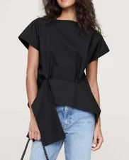 NWT Banana Republic RT$80 Black Cotton Poplin Boat Neck Twist Hem Blouson Top XS
