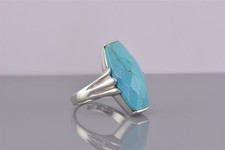 Sterling Silver 26mm Faceted Blue Howlite Fluted Statement Band Ring 925 Sz: 9