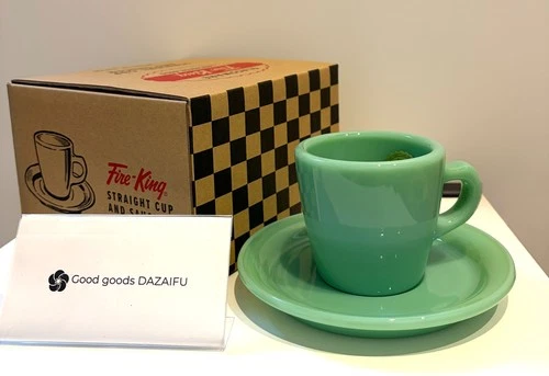 Fire-King Straight Cup & Saucer Jade-ite Green 180ml Restaurant Ware New Japan