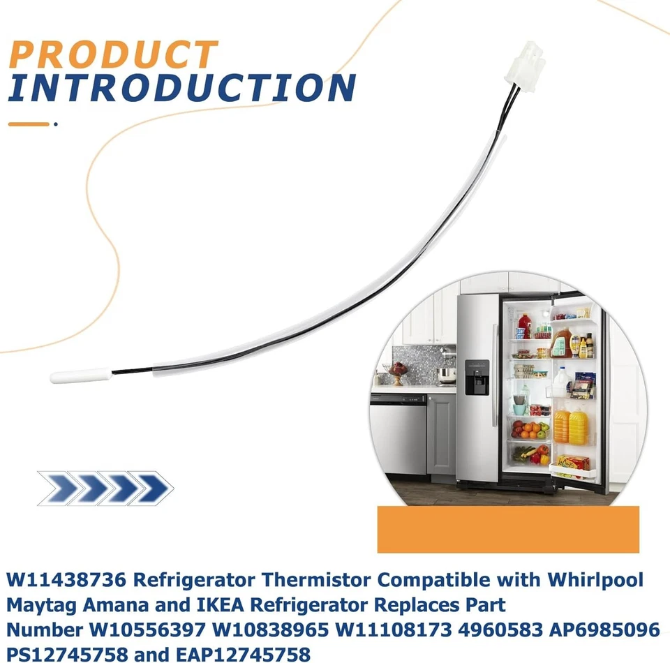 W11438736 Refrigerator Thermistor Compatible with Whirlpool, Maytag, White  - Image 3 of 4