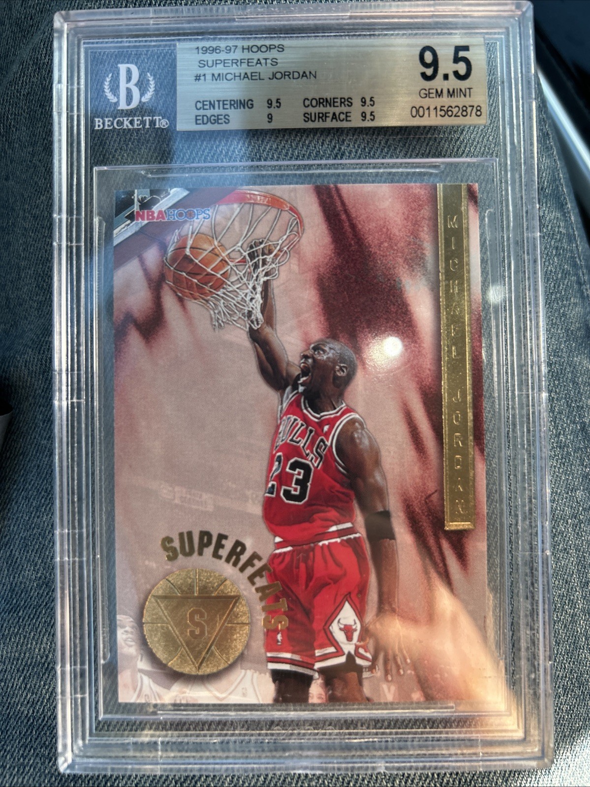 1996-97 HOOPS SUPERFEATS #1 MICHAEL JORDAN BGS BECKETT GRADED 9.5